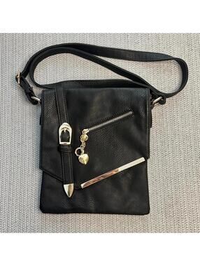 Mia K. Designer Vegan Leather Messenger Bag Black